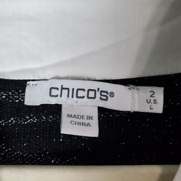 Chicos Womens Knit Woven Ribbon Print Pullover Sweater Size 2 Large - Picture 3 of 6